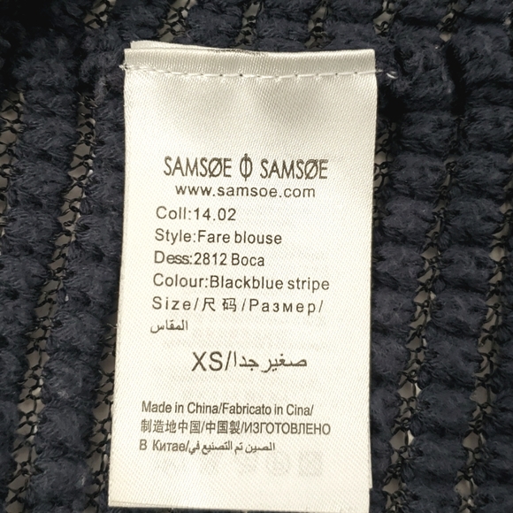 Samsoe Samsoe Navy Blue Open Knit Sweater Size XS Boat Neck Elbow Length Sleeves - Picture 6 of 8